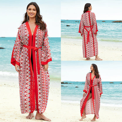 Rayon Tie Dyed Beach Cover Up Mid Length Sunscreen Shirt Cardigan Women Vacation Bikini Cover Up