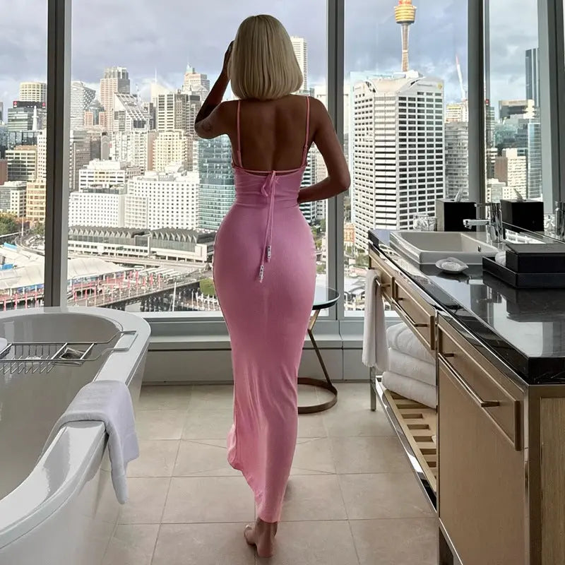 Women Clothing Summer Pure Sexy Solid Color off Neck Waist Slimming Sling Dress Bella Mia