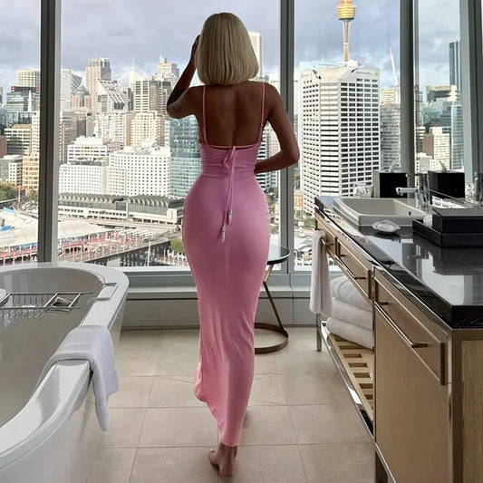 Women Clothing Summer Pure Sexy Solid Color off Neck Waist Slimming Sling Dress Bella Mia