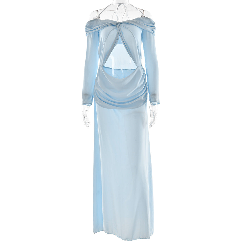 Summer Arrival Twisted Chiffon off Shoulder Maxi Dress Sexy Cropped Pleated Dress Bella Mia