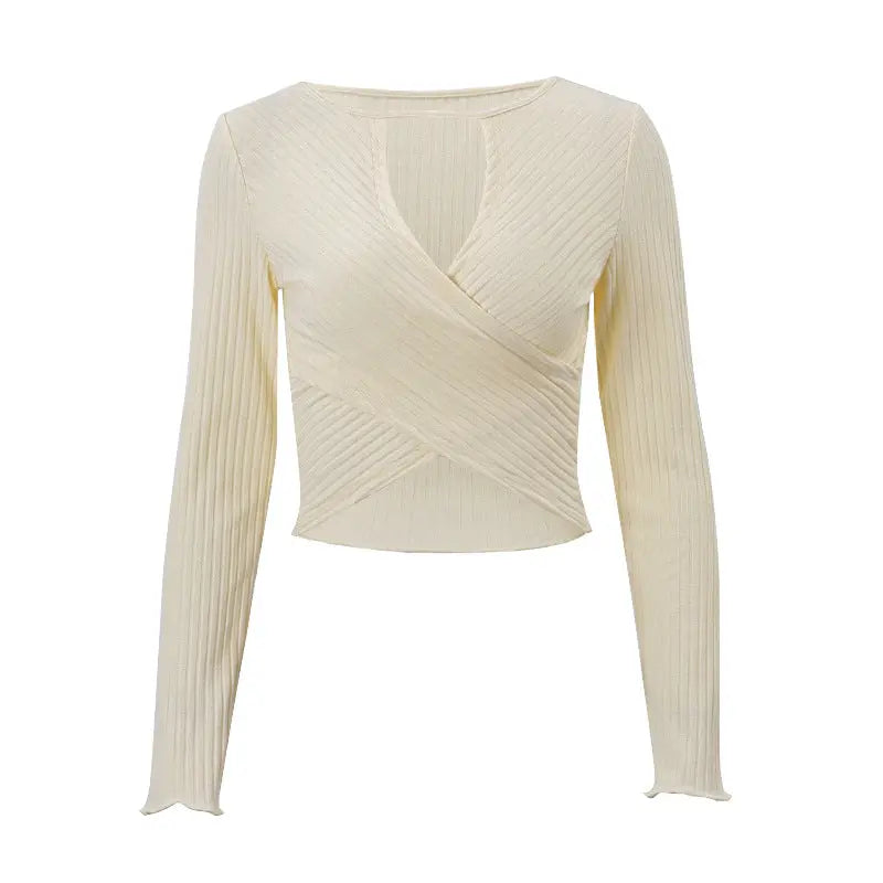 Autumn Women Clothing Sexy Sexy Hollow Out Cutout Knitted Threaded Long Sleeve Cropped Top Bella Mia