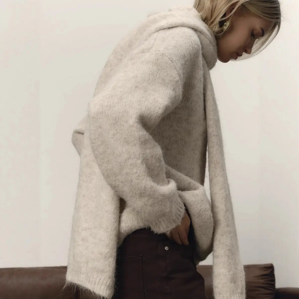 Loose Lazy Soft Wool Sweater Women Autumn Winter Pullover Loose Sweater Scarf Set Bella Mia