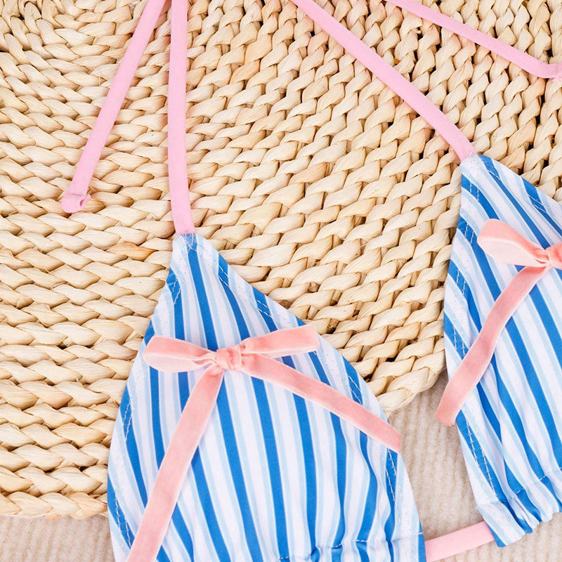 Women Sexy Backless Striped Bikini Deep V Plunge Three Point Bikini Split Swimsuit Bella Mia