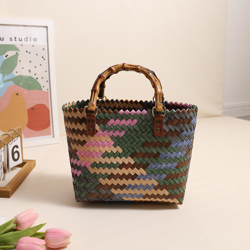 Retro Color Portable Straw Weaved Bag Square Hand Woven Bag Vacation Beach Bag Women Bag Bella Mia