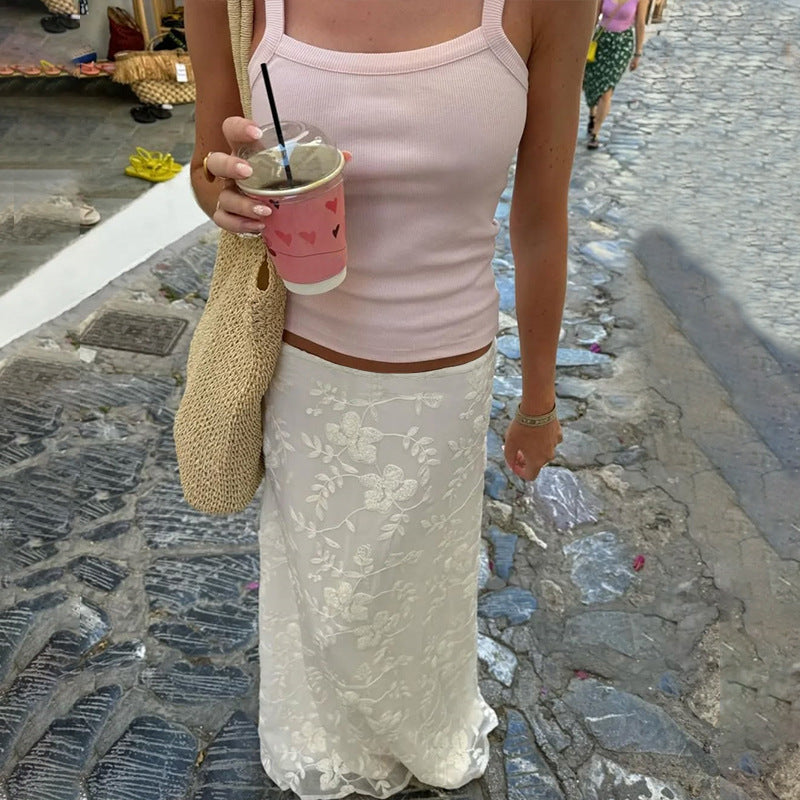 Women Clothing Summer Sexy Low Waist Crocheted Floral Slim Skirt Bella Mia