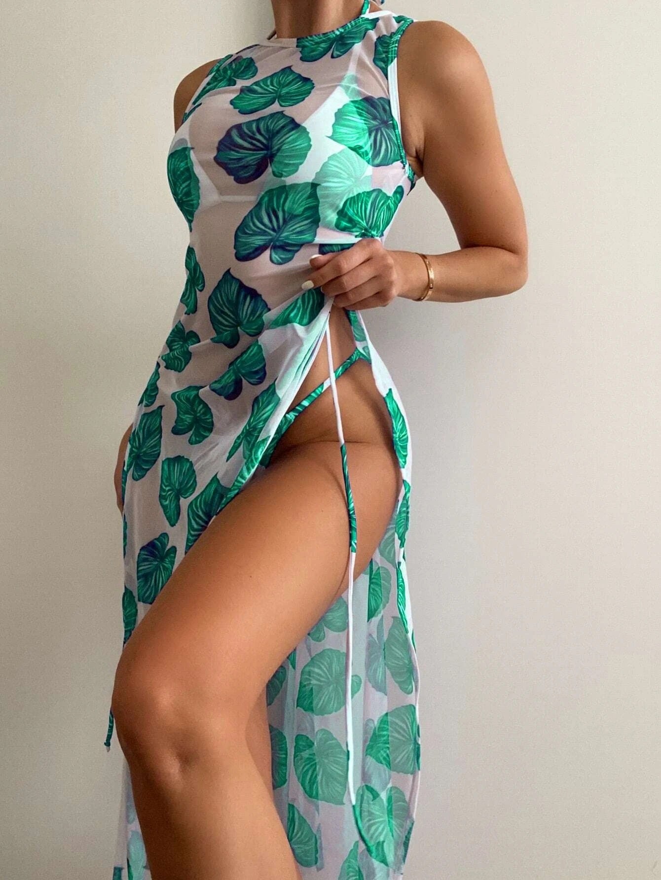 Swimsuit Women Split Three Point Solid Color Mesh Three Piece Suit Internet Celebrity Bikini Bella Mia