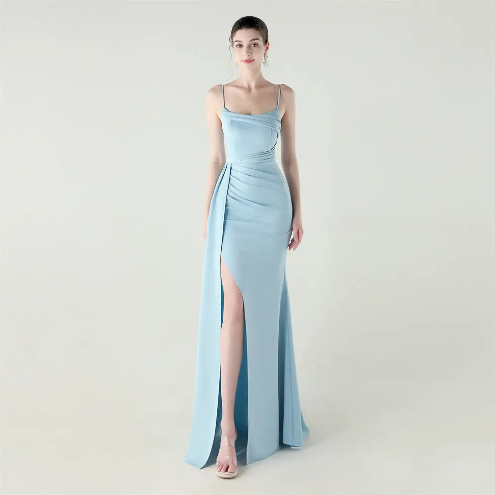 Camisole Tube Top Satin Pleated Fishtail High Slit Evening Dress Elegant Slim Dress for Dinner Ceremony Bella Mia
