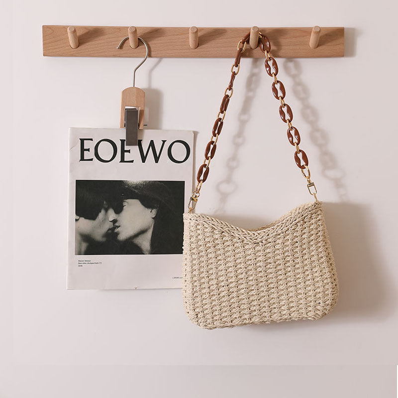 Fresh Purple Straw Bag Woven Bag Women Bag Shoulder Solid Color Straw Bag Seaside Vacation Beach Bag Bella Mia