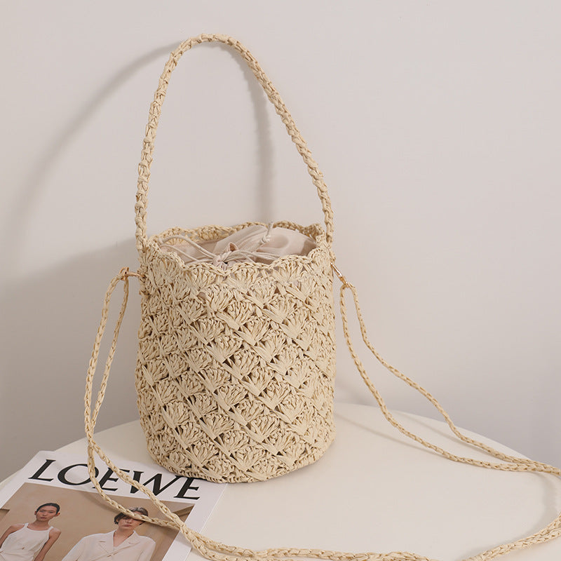 Special Interest Design Bucket Straw Bag Crossbody Woven Tote Women Seaside Vacation Beach Bag Bella Mia