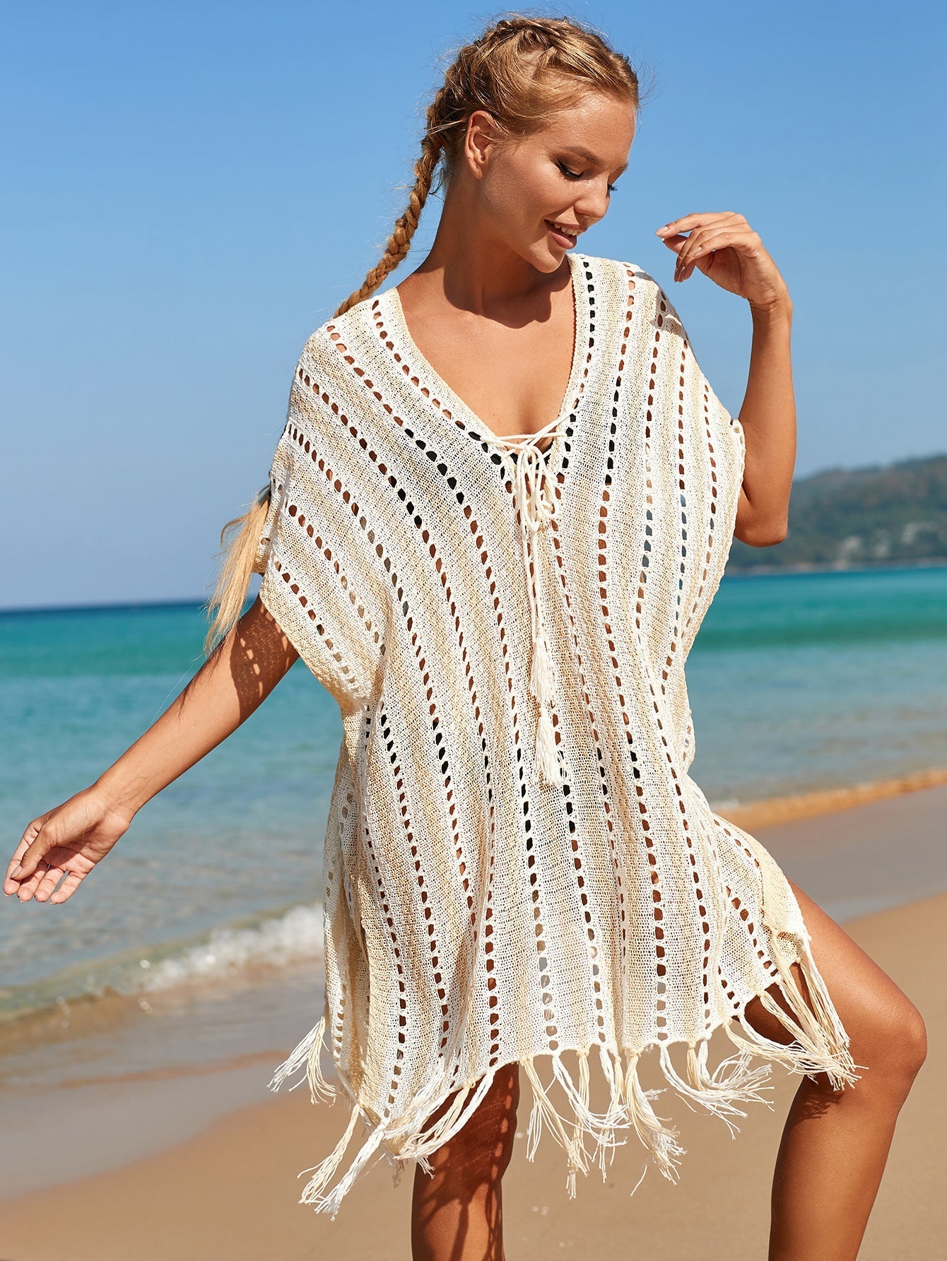 Knitted Hollow-out Headwear Blouse Holiday Casual Beach Bikini Cover 3 Colors Bella Mia
