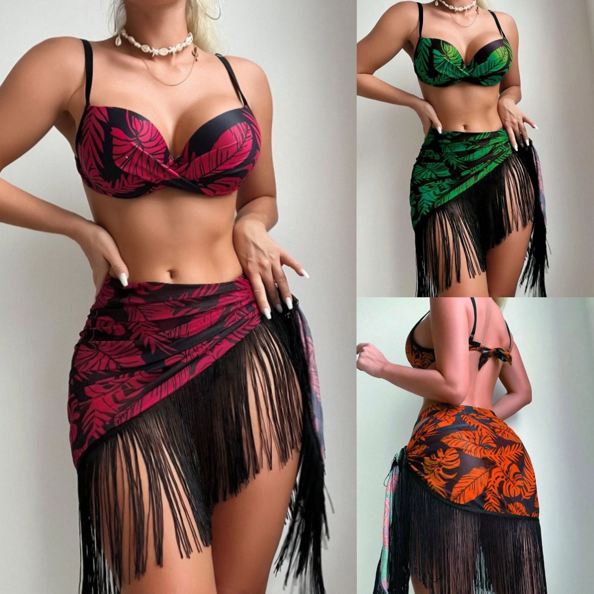 Three Piece Set Sexy Swimsuit Sexy Push up Printed Tassel Dress Swimsuit Bella Mia