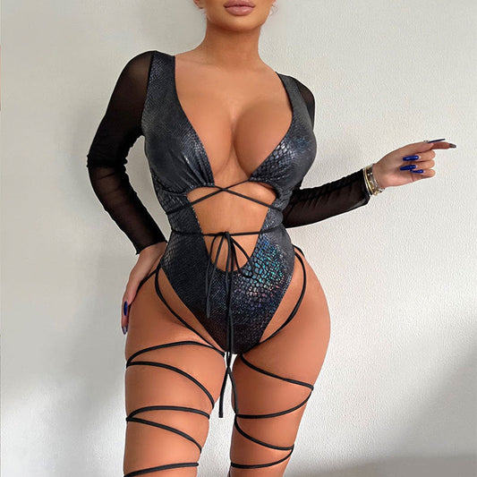 Bikini Long Sleeve Sexy Swimsuit Women Lace up Cutout Backless Bronzing Bikini Bella Mia