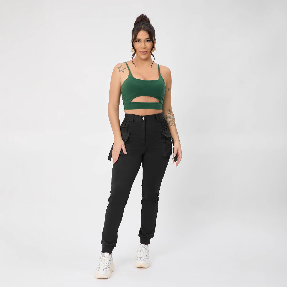 Multi Color Camisole Sports Slim Fitting Hollow Out Cutout Adjustable Buckle Top for Women Bella Mia