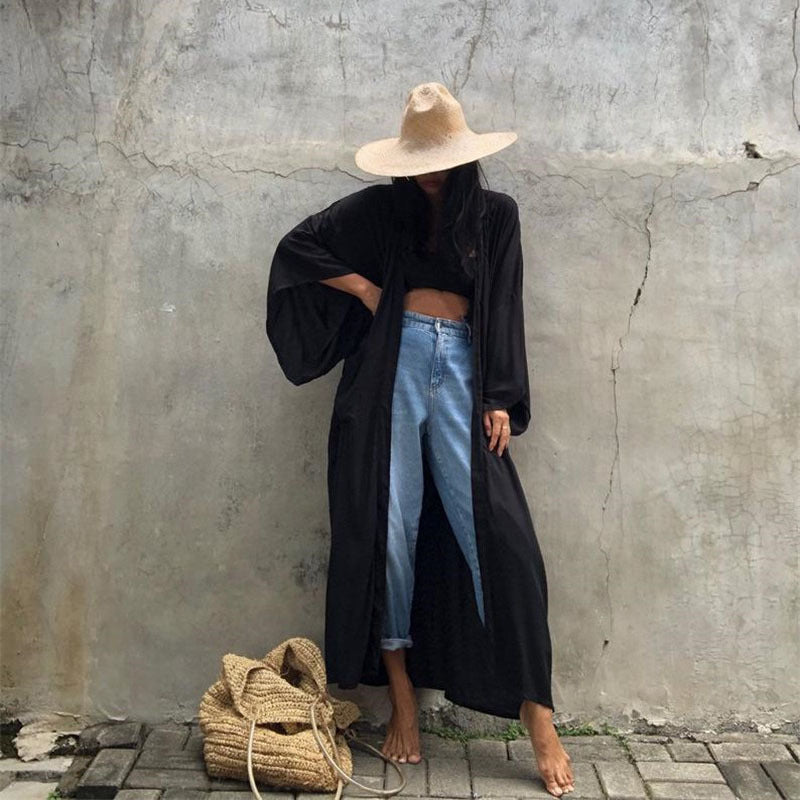 Rayon Cardigan with Belt Beach Cover up Sexy Cardigan Long Sleeve Vacation Beach Cover Up Bella Mia