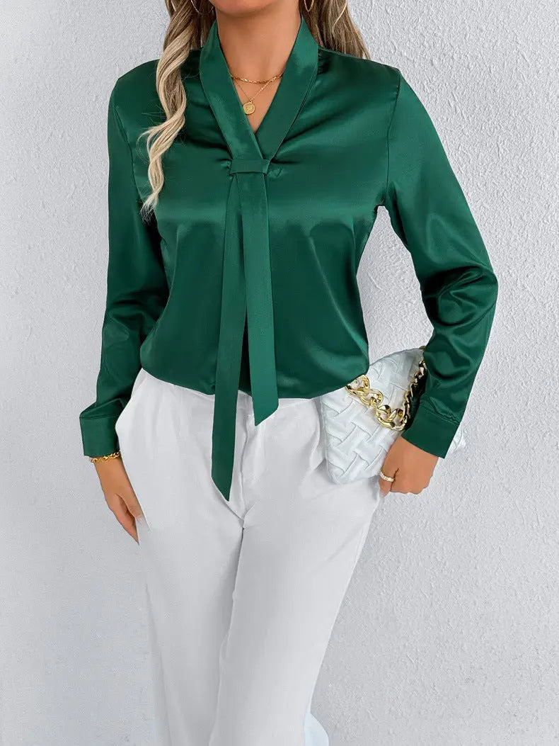 Women Summer Satin Shirt White Women Long Sleeve Satin Top Shirt Bella Mia
