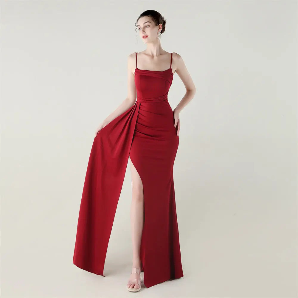 Camisole Tube Top Satin Pleated Fishtail High Slit Evening Dress Elegant Slim Dress for Dinner Ceremony Bella Mia