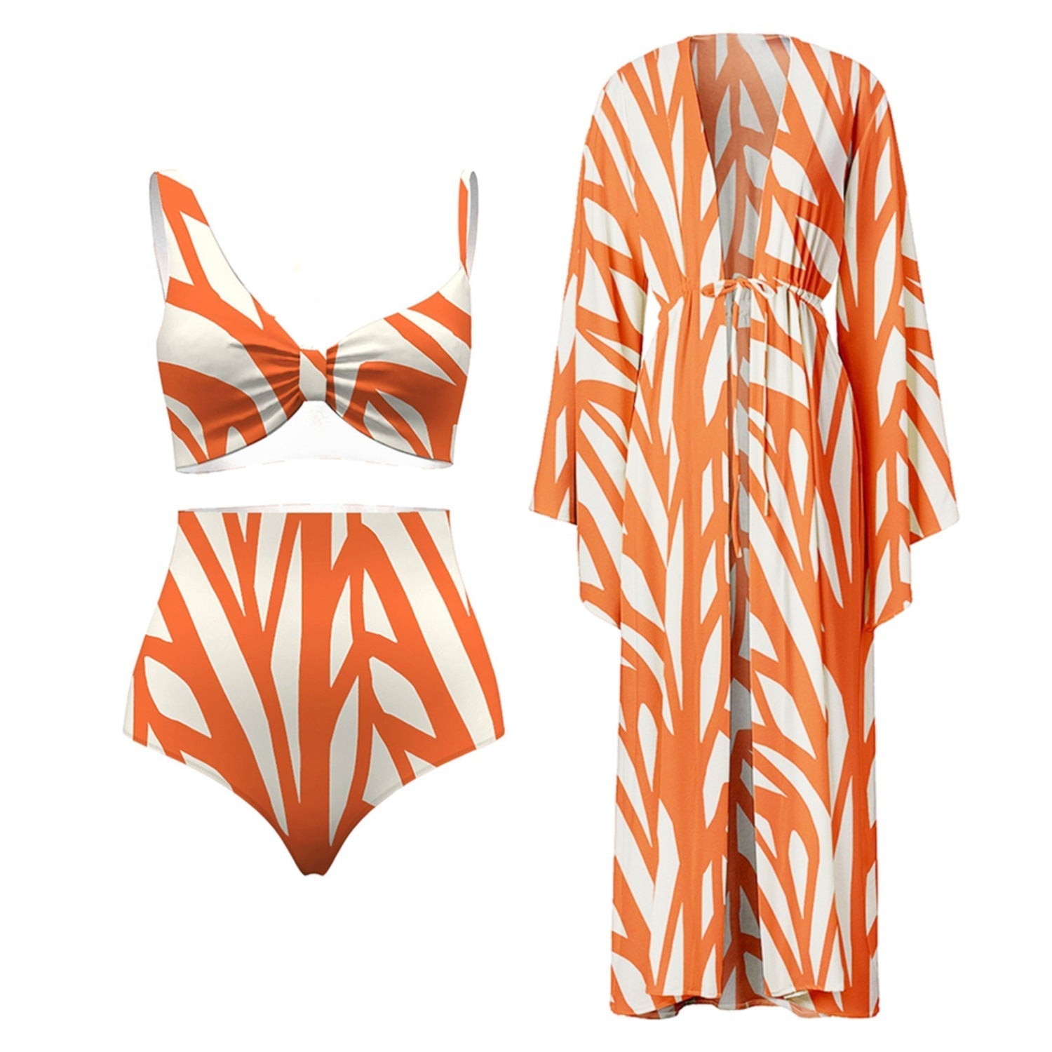Three Piece Set Split Swimsuit Striped Printed Blouse Sun Protection Swimsuit Bella Mia