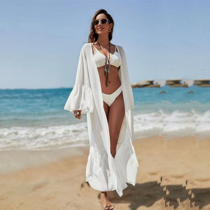 Chiffon Bell Sleeve Sun Protection Cardigan Long Beach Jacket Vacation Bikini Swimsuit Outwear Blouse Bella Mia