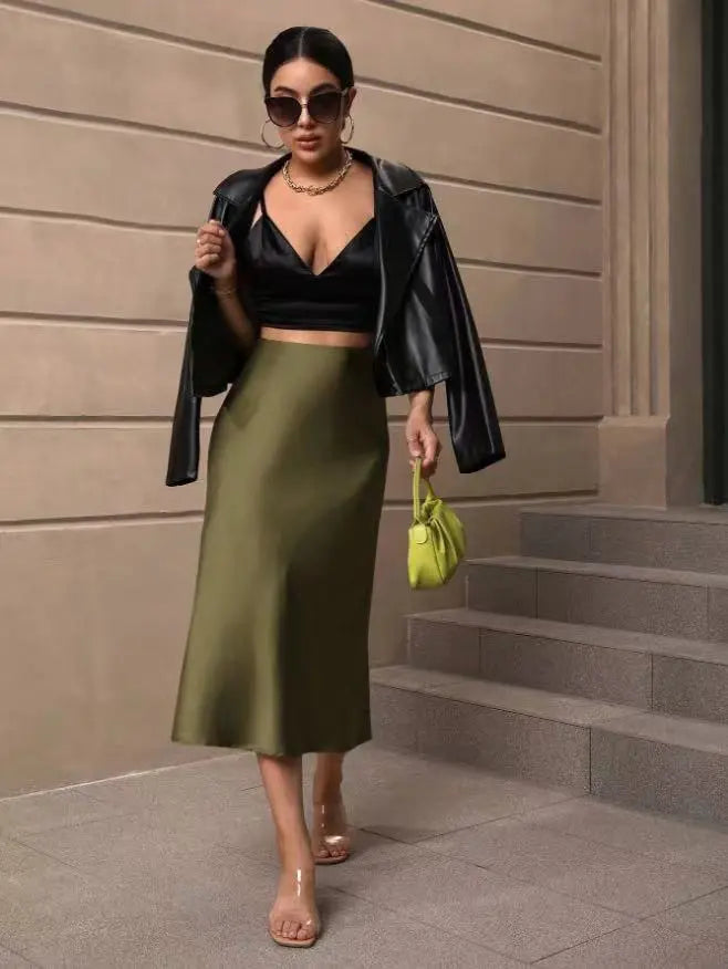 Hip Wrapped Fishtail Skirt Satin Mid Length Skirt Autumn Women Clothing Direct Bella Mia