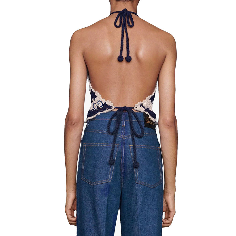 Cotton Thread Hand Crocheting Openwork Knitted Top Bohemian Halter Spaghetti Straps Knitted Beach Vest Bella Mia