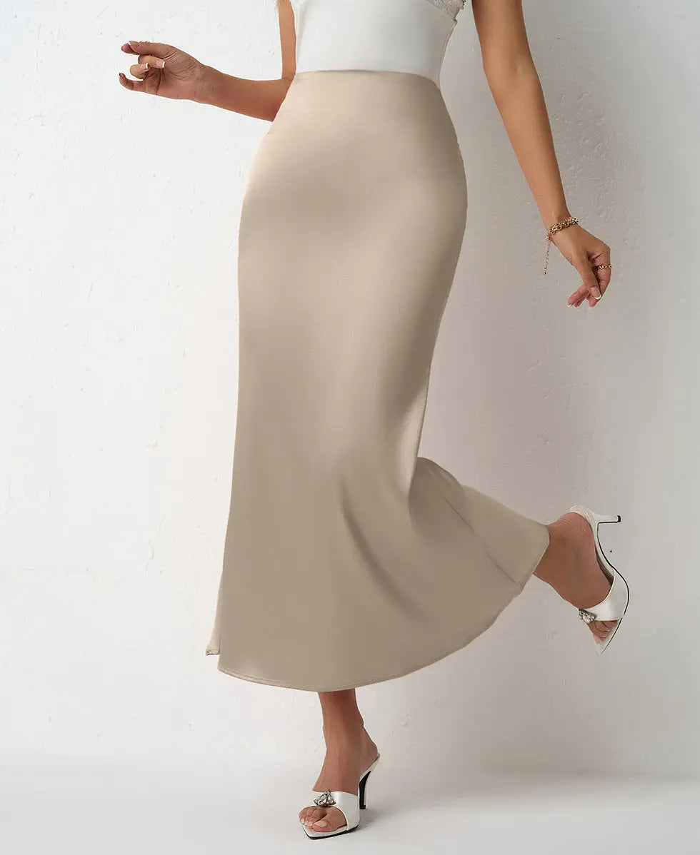 Women Clothing Spring Summer Slim Satin Skirt Satin Mid Length Sheath Fishtail Skirt Bella Mia