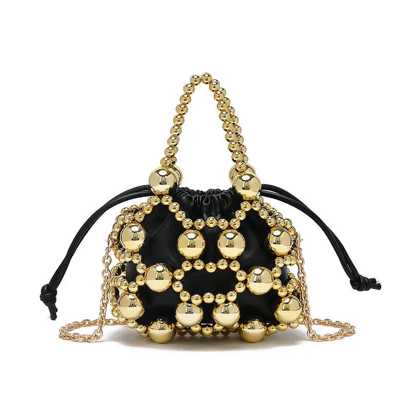 Special Interest Design Beaded Bag Fashionable All Match Exquisite Hollow Out Cutout Beads Woven Bag High Grade Portable Shoulder Messenger Bag Bella Mia