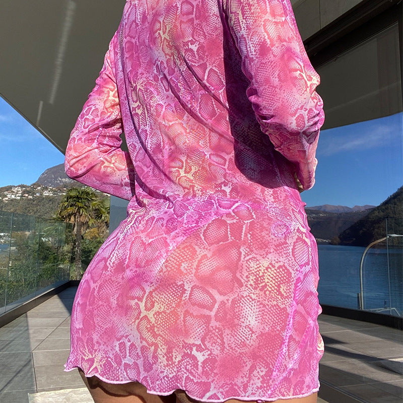 Halter Long Sleeve Two Piece Swimsuit Printed Sexy Three Piece Bikini Swimsuit Bella Mia