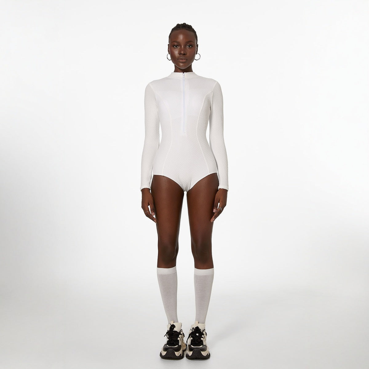 White Long Sleeved Swimsuit One Piece Swimsuit Women Solid Color Spring Bella Mia