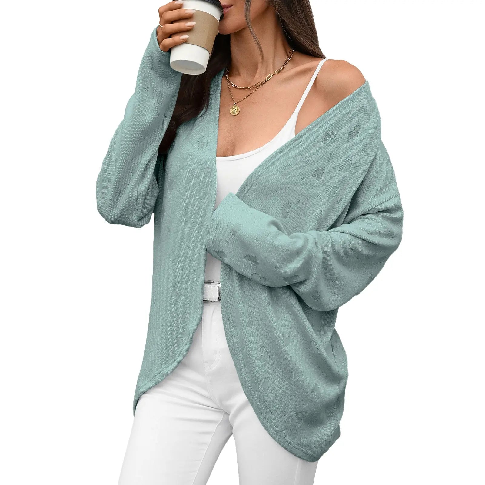 Autumn Winter Solid Color Long Sleeve Cardigan Knitted Jacquard Coat Office Cardigan Bella Mia