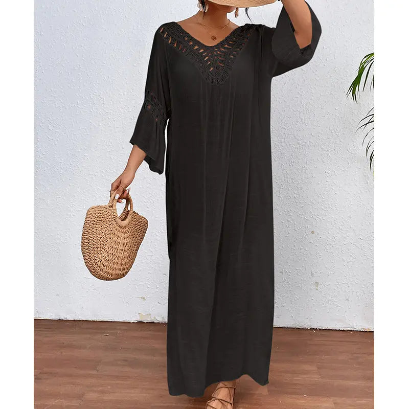 Women Clothing Hand Crocheting Stitching Colorful Ball Sexy Hollow Out Cutout out Backless Loose Beach Long Overskirt Bella Mia