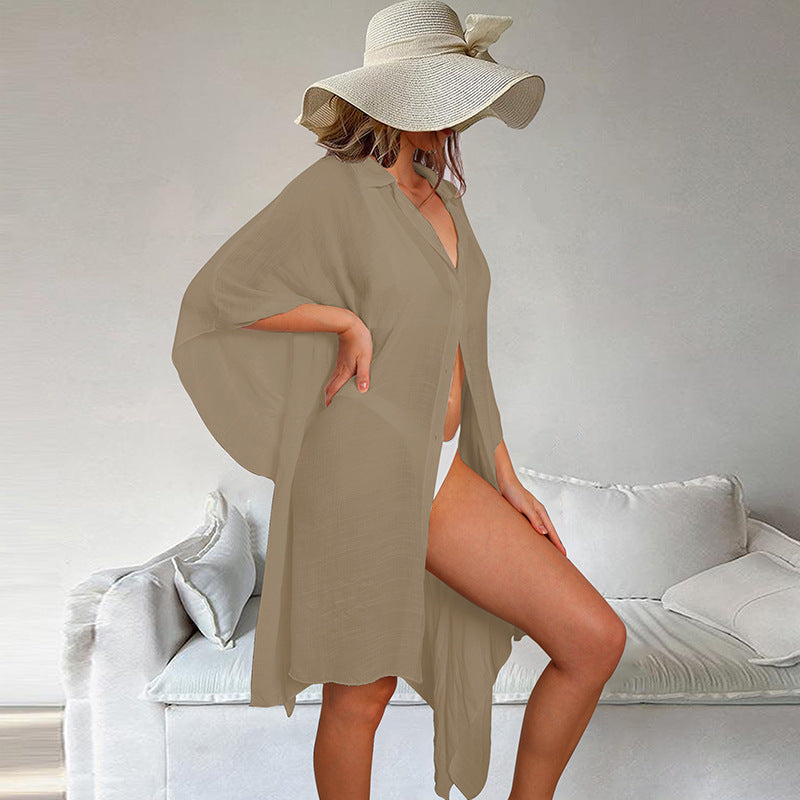 Bamboo Cotton Shirt Loose Beach Cardigan Vacation Sun Protection Clothing Beach Cover Up Swimsuit Outwear Cardigan Bella Mia