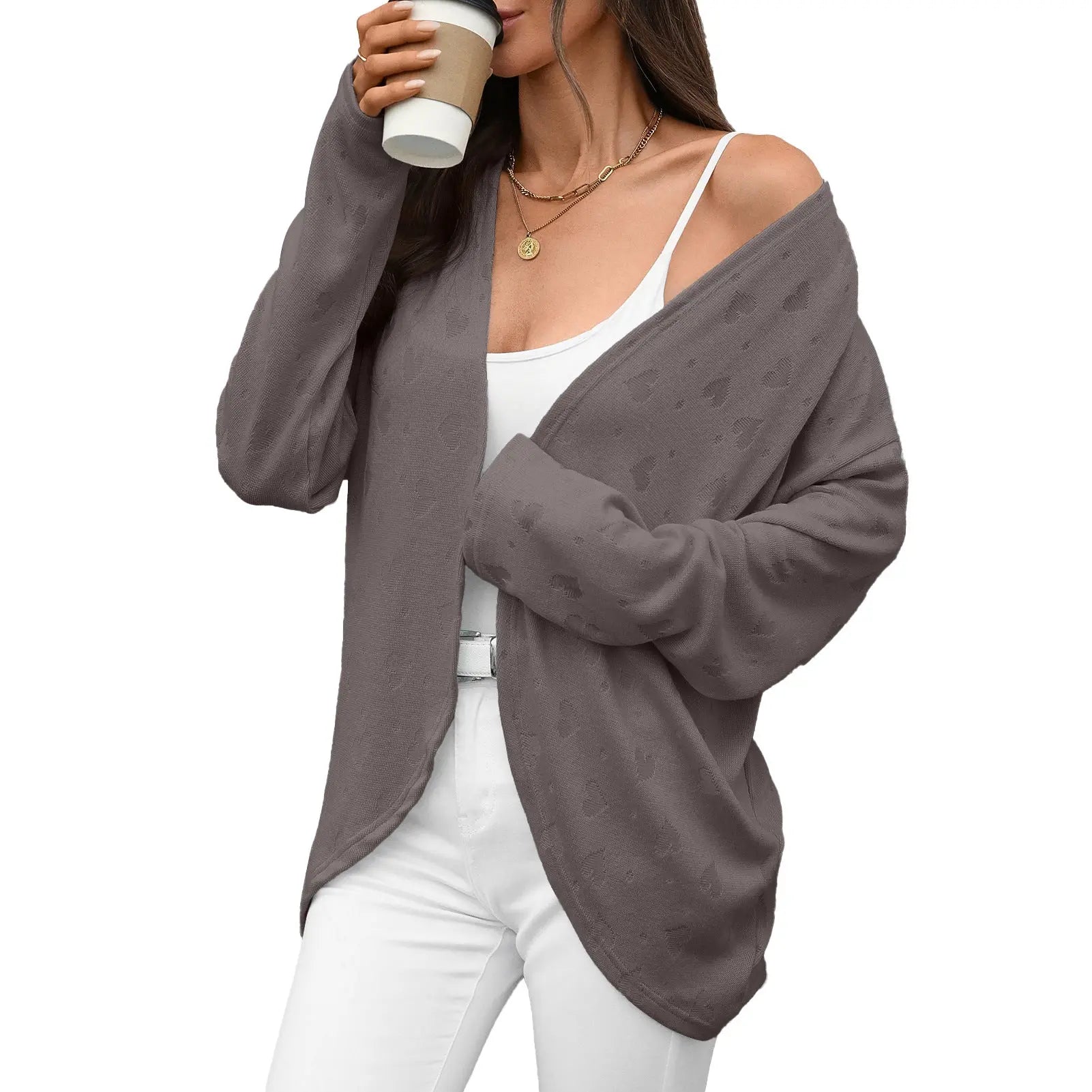 Autumn Winter Solid Color Long Sleeve Cardigan Knitted Jacquard Coat Office Cardigan Bella Mia