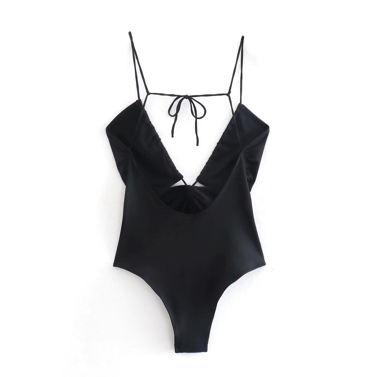 Summer Sling Solid Color All-Matching Open Design Backless Bodysuit