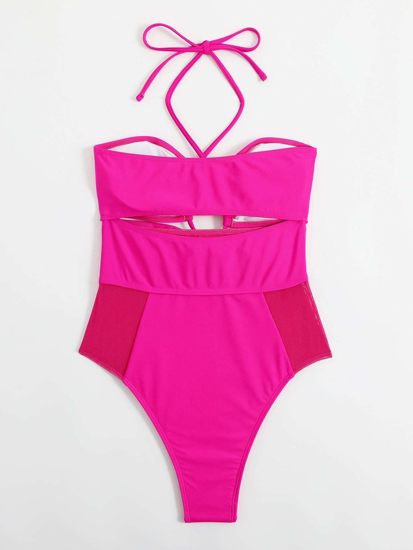 Solid Color One Piece Swimsuit Women Swimsuit Mesh Stitching Rose Red Hollow Out Cutout Siamese Bikini Bella Mia