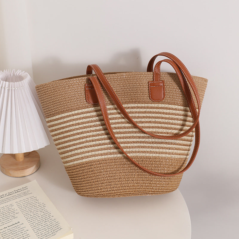 Simple Shoulder Straw Bag Woven Bag Summer Large Capacity Casual All Match Women Seaside Beach Rattan Woven Bag Bella Mia
