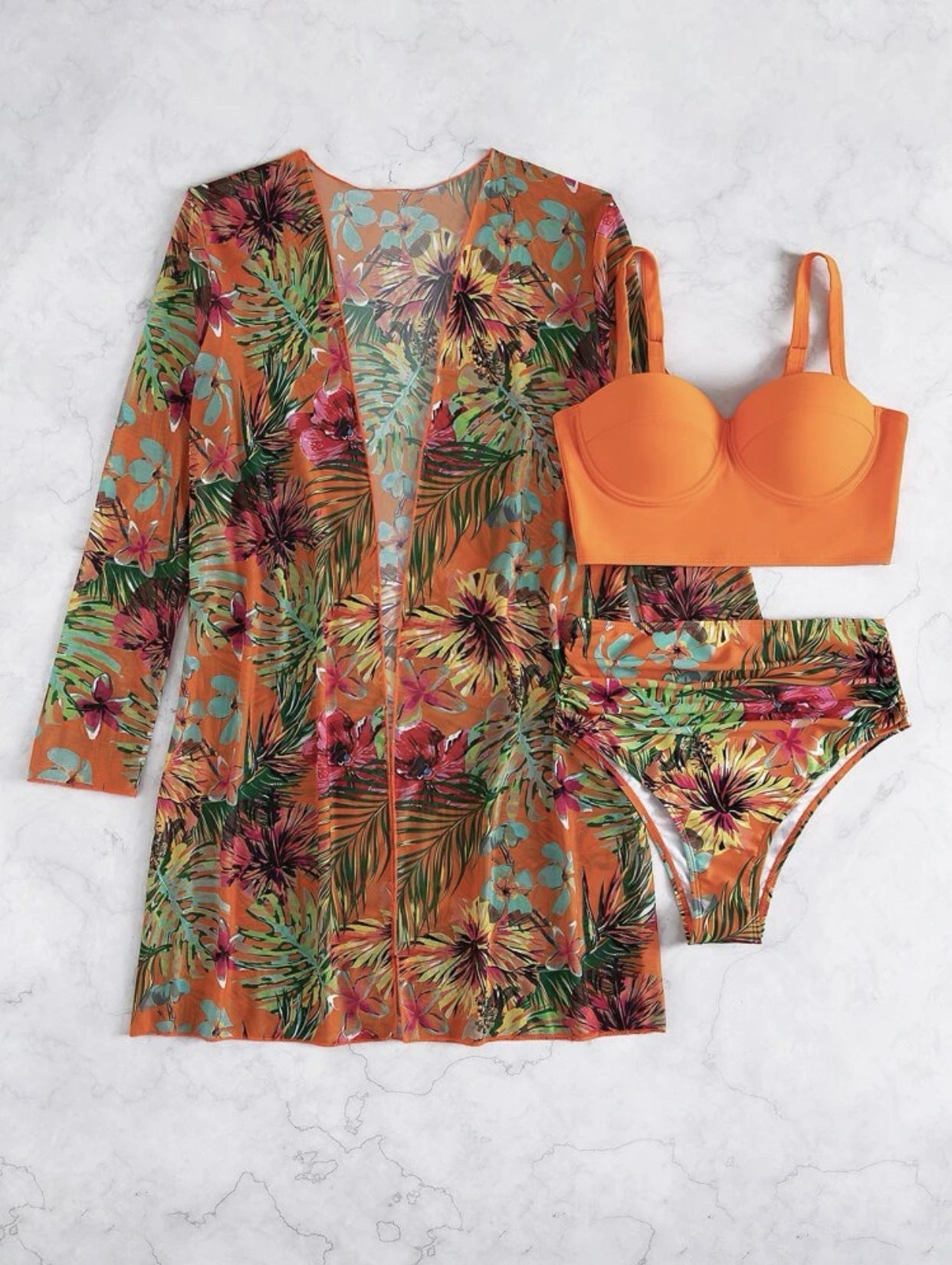 Sexy Mesh Bikini Three Piece Push up Split Printed Swimsuit for Women Bella Mia