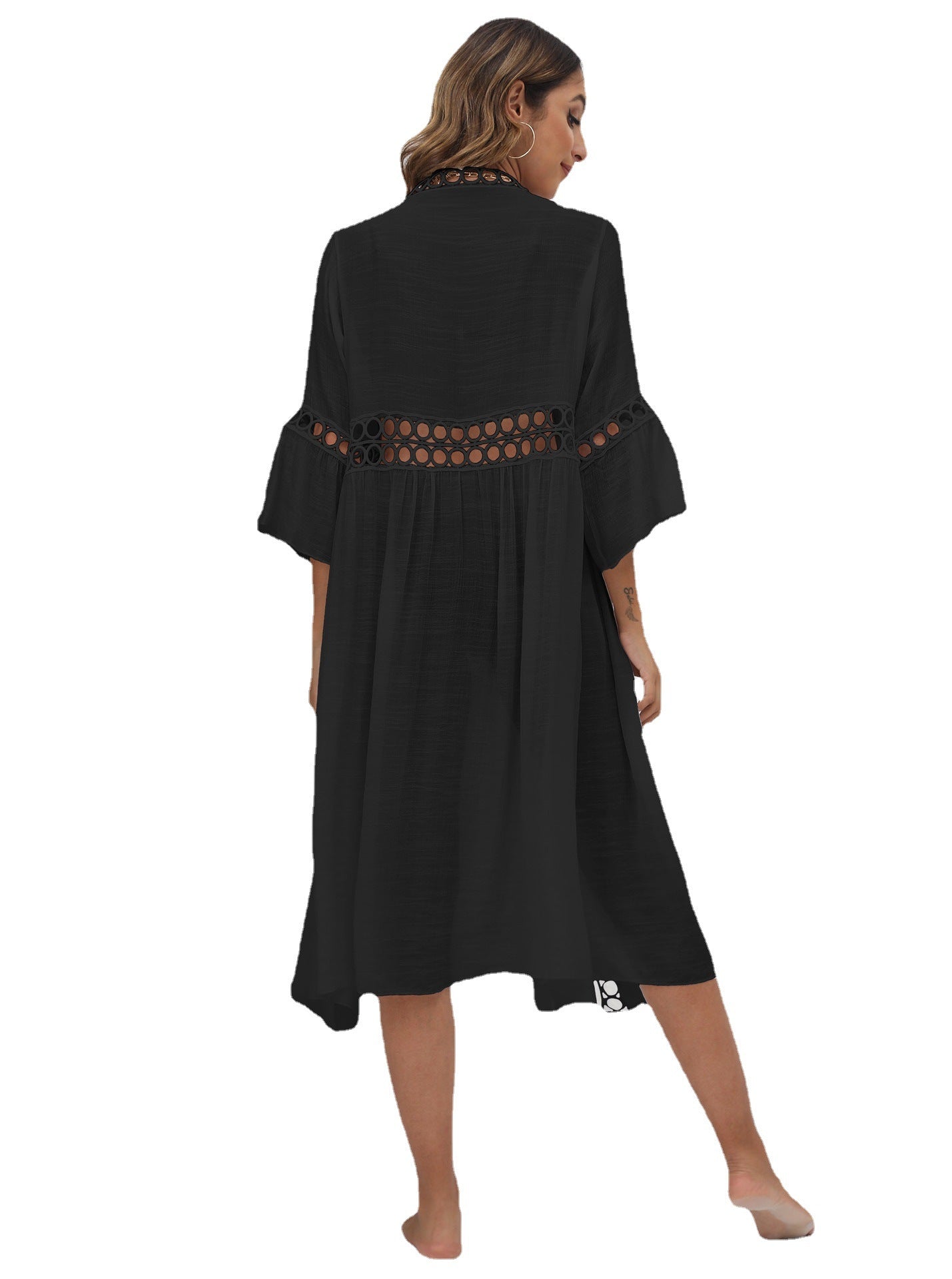 Seaside Vacation Beach Blouse Women's Clothing Loose Three Quarter Sleeve Lace Splicing Sun Protection Cardigan Bella Mia