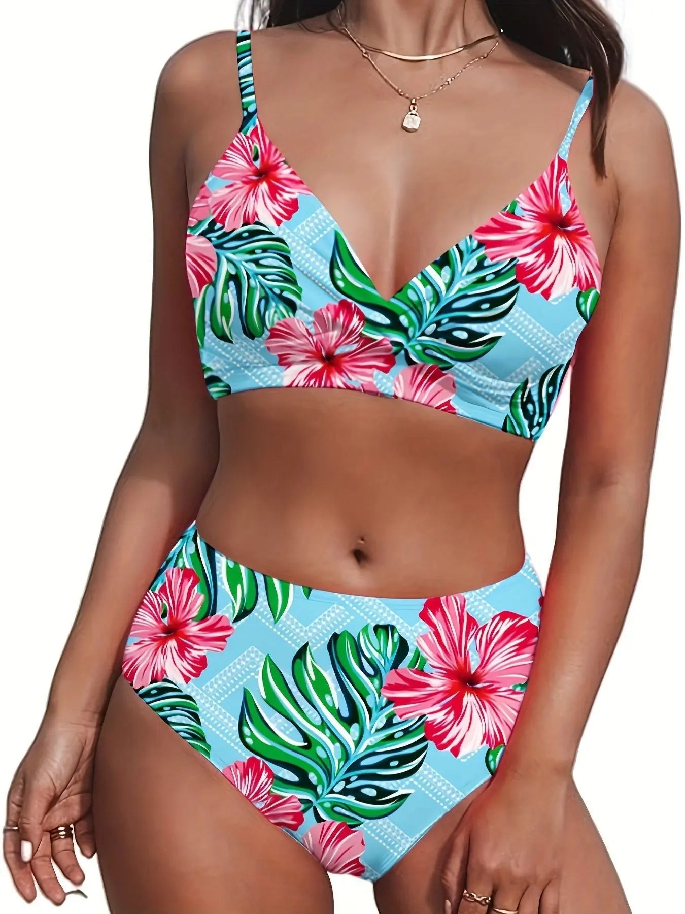 Backpack Ruffled Spaghetti Straps Vest High Waist Print Pleating Briefs Tankini Swimsuit Bella Mia