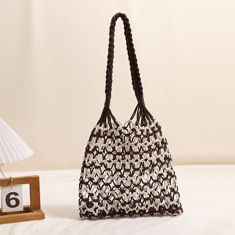 Summer Straw Woven Bag With Lace Up Pattern Suitable For Women Beach Vacation Beach Bag Bella Mia