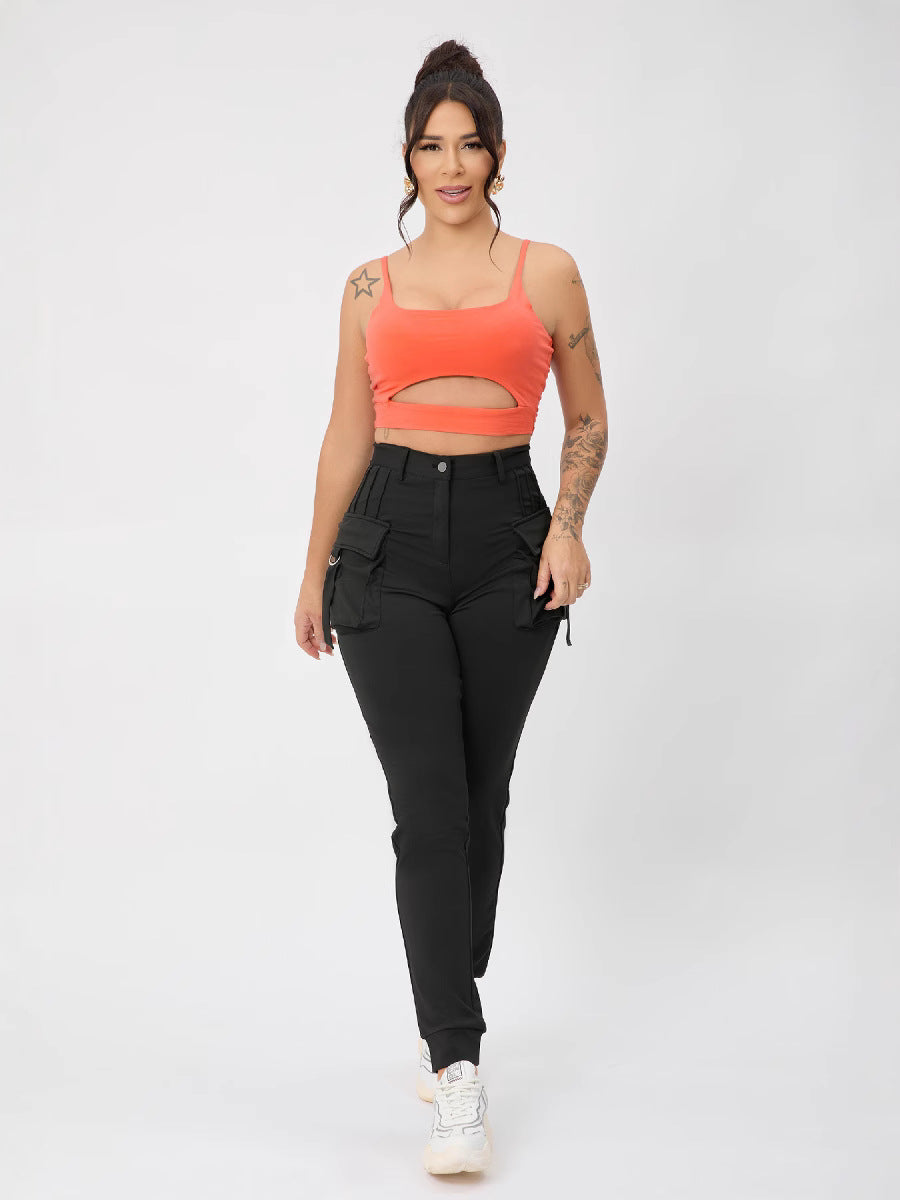 Multi Color Camisole Sports Slim Fitting Hollow Out Cutout Adjustable Buckle Top for Women Bella Mia