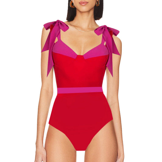 Solid Color One Piece Women Swimwear Suit European, French Spring Cover Belly Slimming Swimsuit Bella Mia