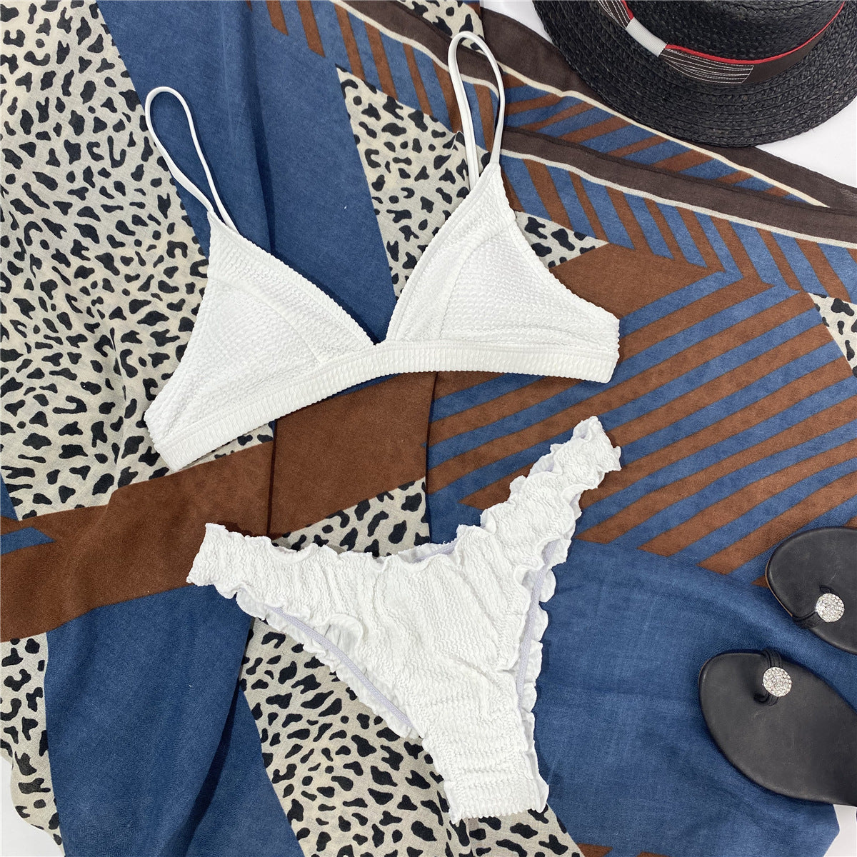 Women Seperated Swimwear Sunken Stripe Solid Color Sexy Bikini