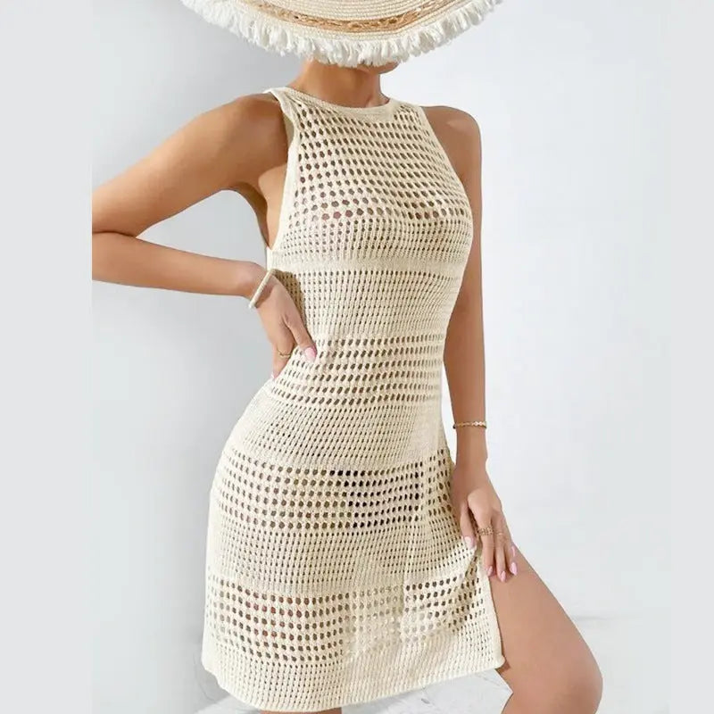 Beach Dress Knitted Hollow Out Cutout Backless Sleeveless Boho Women Summer Bella Mia