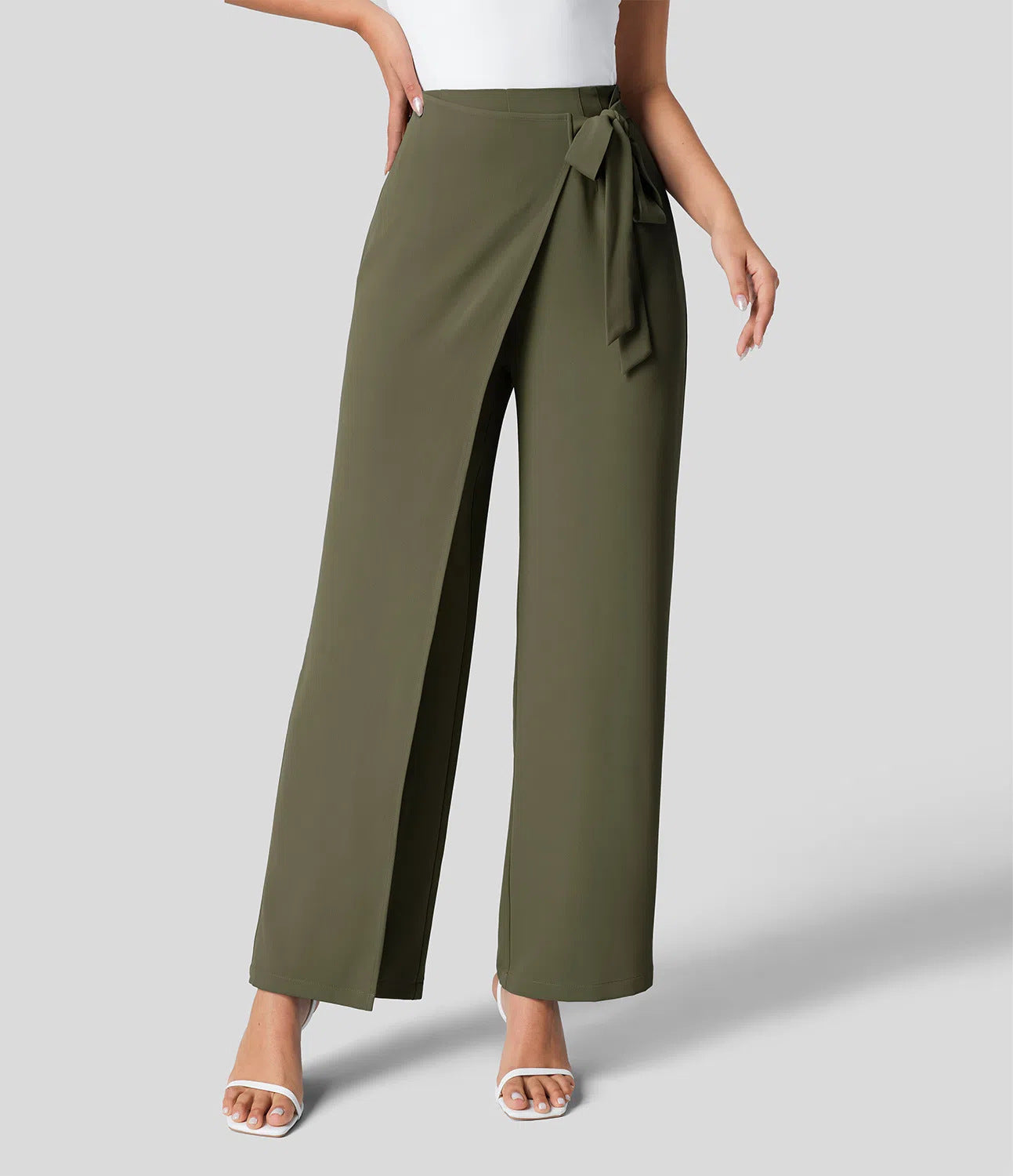Workwear Women Work Pant Casual Texture Wide Leg Professional Trousers Belt Pants Bella Mia