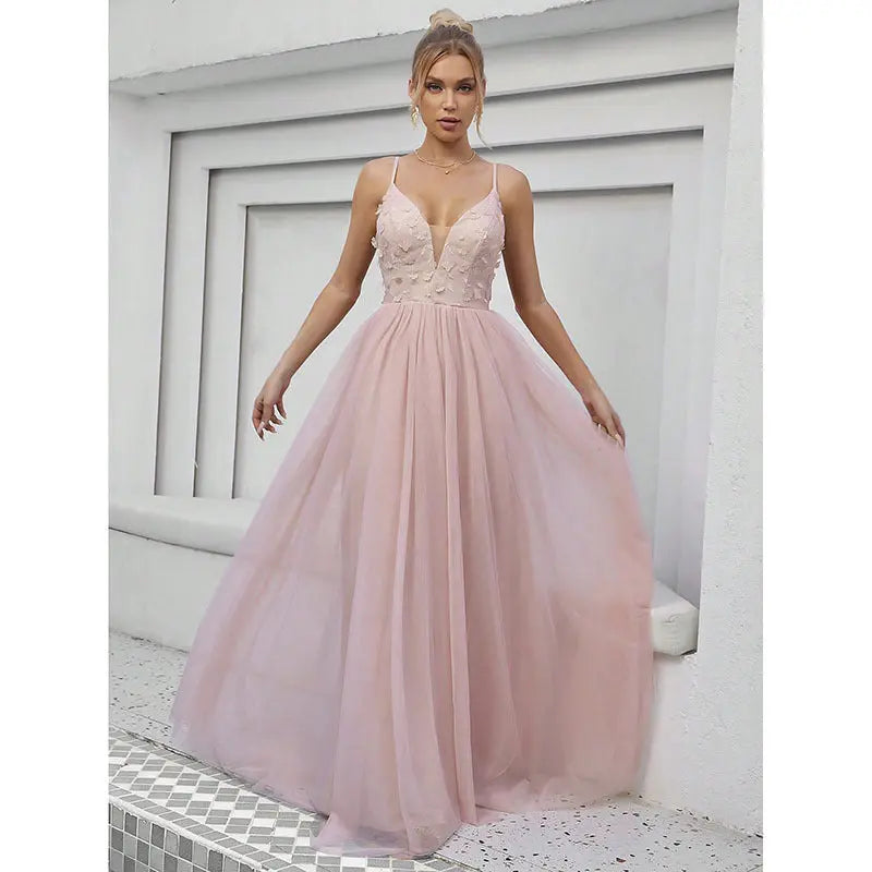 Evening Dress Sexy Hollow Out Cutout out Backless Deep V Plunge Lace Stitching Long Sleeve Dress Bella Mia