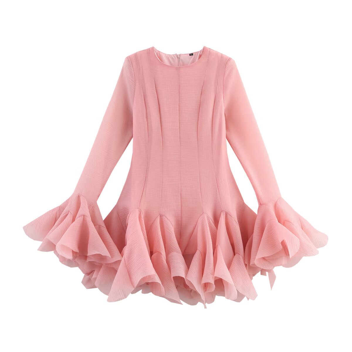 Laminated Ruffled Tulle Tutu Dress Summer Sweet round Neck Flared Sleeves Slim Fit Short Mini Dress Bella Mia