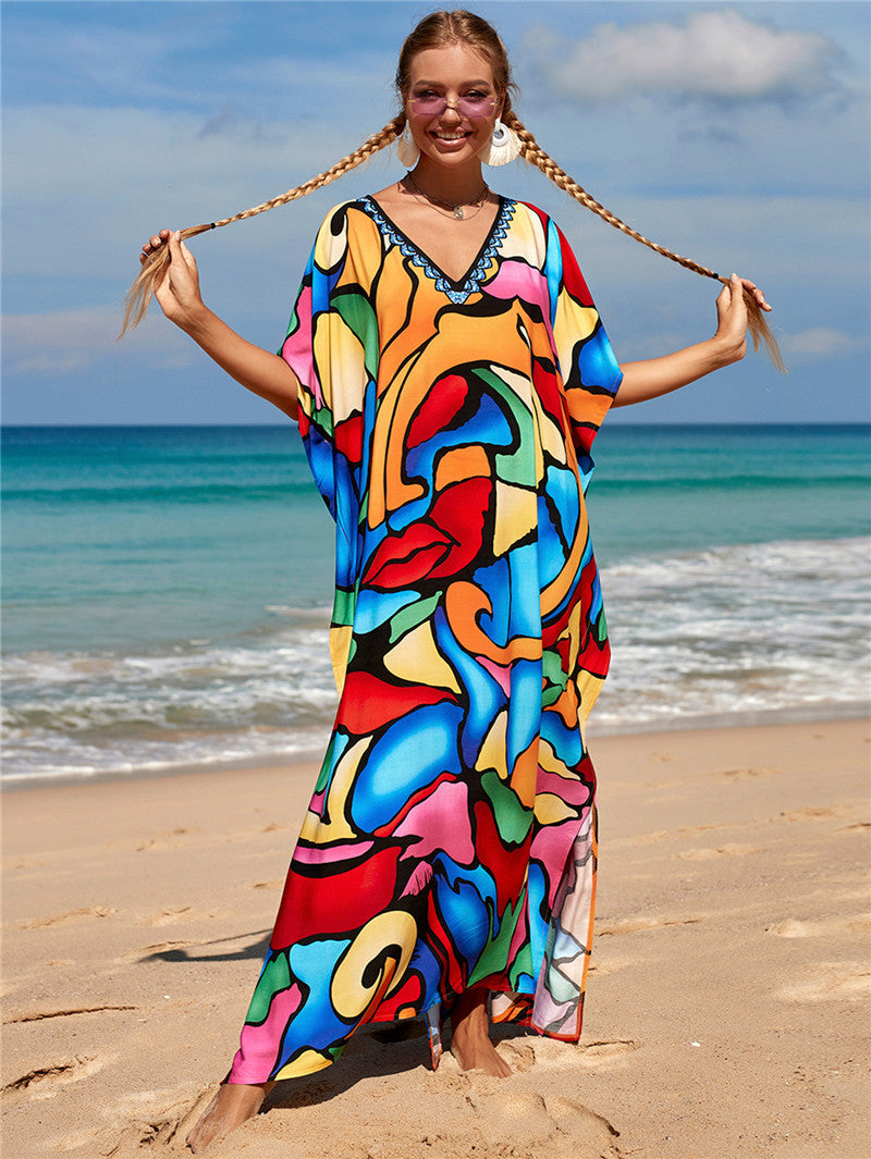 New Positioning Printing Beach Cover-up Sexy Cardigan Dress Beach Cover Up Bella Mia