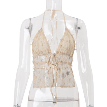 Women Clothing Summer Sexy Sexy Lace up Cardigan Sexy Halterneck Vest Top