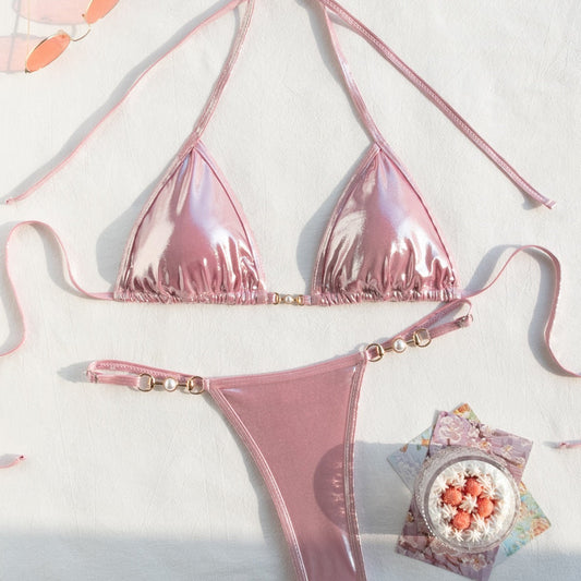 Split Swimsuit Women Sexy Backless Ornament Lace up Bikini Triangle Bag Bikini Bella Mia