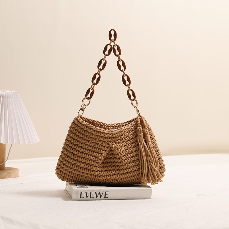 Underarm Cotton Thread Woven Bag Tassel One Shoulder Straw Bag Vacation Beach Bag Niche Women Bag Bella Mia